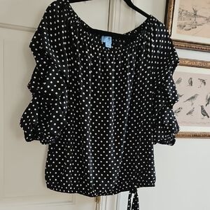 CeCe Black and White Polka Dot Blouse